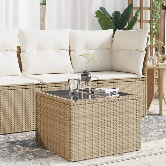 PANGIVO - Table de jardin résine tressée verre beige 55 x 55 x 37 cm - PANGIVO - Image 1