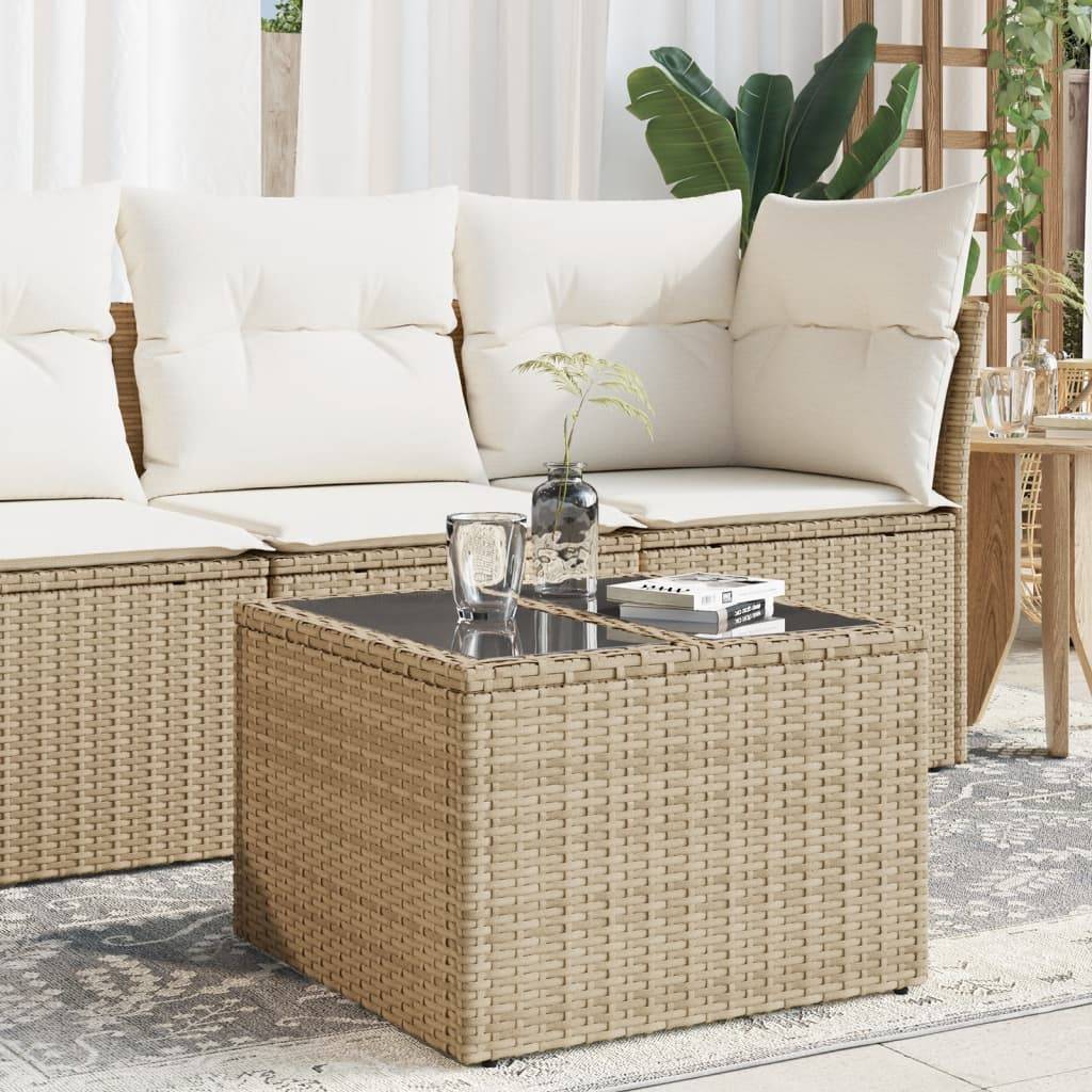 PANGIVO - Table de jardin résine tressée verre beige 55 x 55 x 37 cm - PANGIVO - Image 1