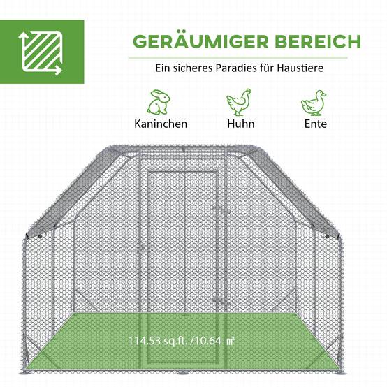ComfortXL - Enclos poulailler acier galvanisé jardin sécurisé toit imperméable 280x380cm argent - ComfortXL Outdoor Living - Image 4