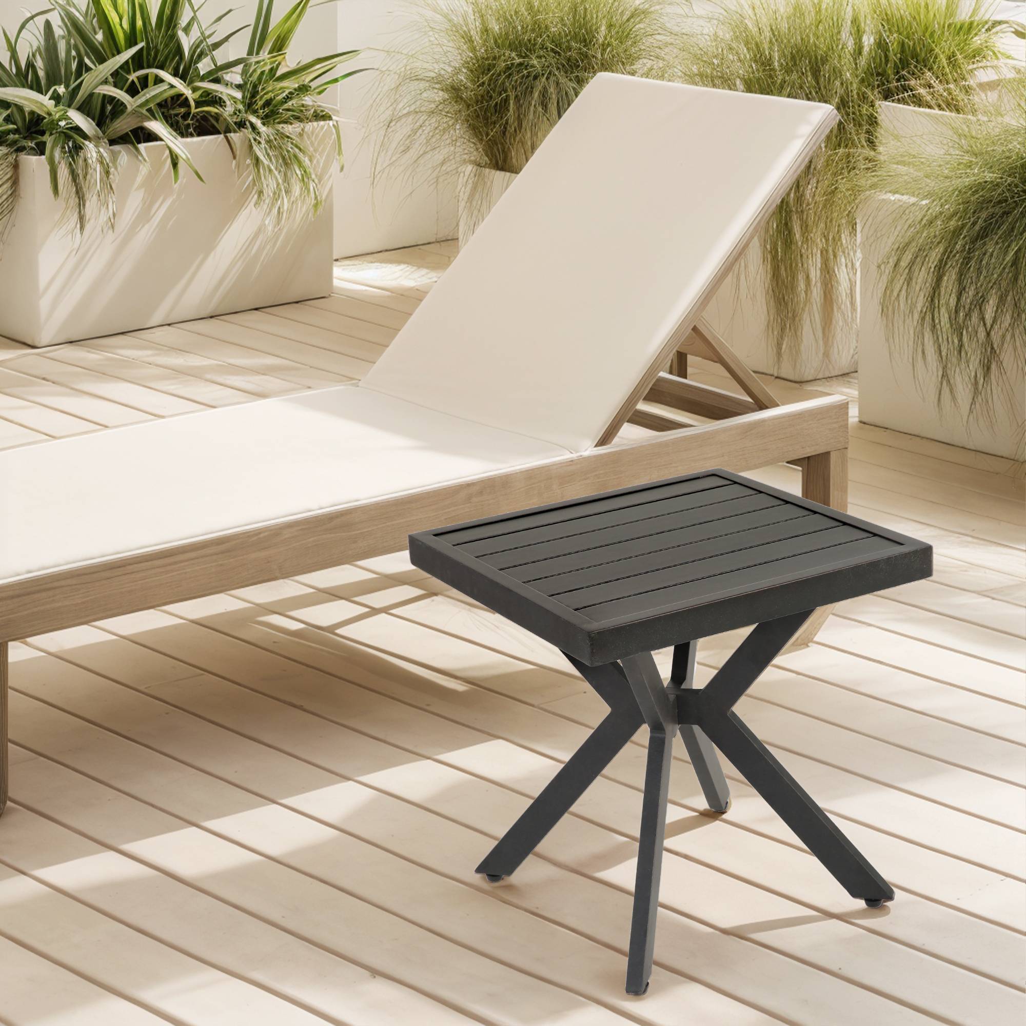 Table d'appoint carrée aluminium extérieur, pour patio, piscine et intérieur, résistante aux intempéries, entretien facile, brun foncé - Image 1