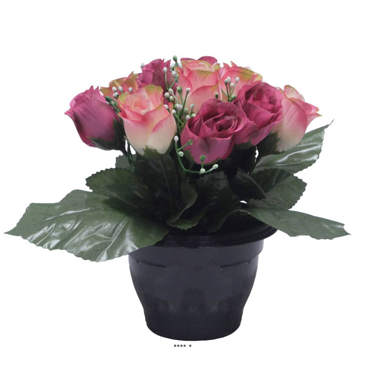 Artificielles - Pot pour Tombe de bouton de rose et mini fleurs Rose soutenu artificiels - Toussaint - couleur: Rose soutenu - Imagen 1
