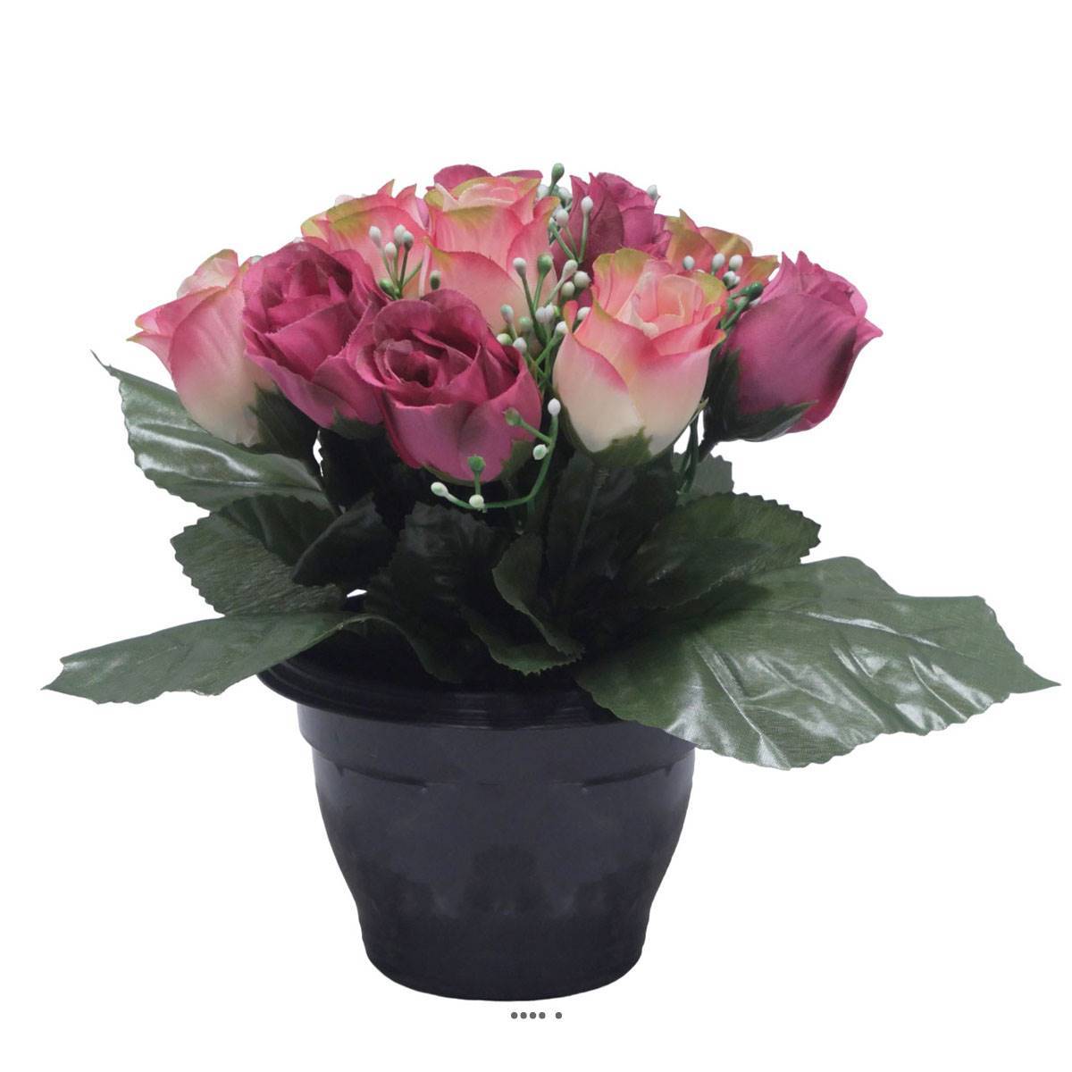 Artificielles - Pot pour Tombe de bouton de rose et mini fleurs Rose soutenu artificiels - Toussaint - couleur: Rose soutenu - Imagen 2