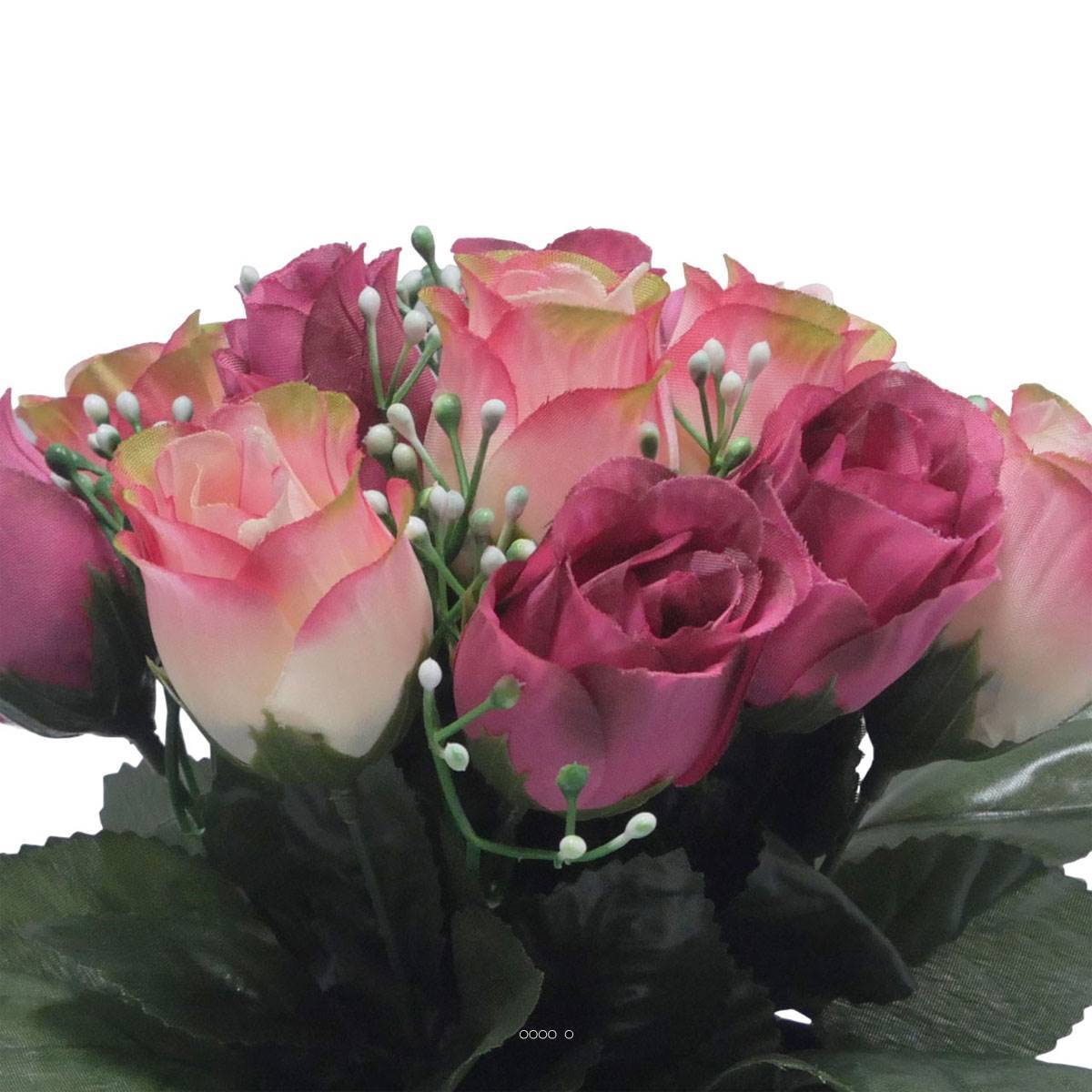 Artificielles - Pot pour Tombe de bouton de rose et mini fleurs Rose soutenu artificiels - Toussaint - couleur: Rose soutenu - Imagen 3