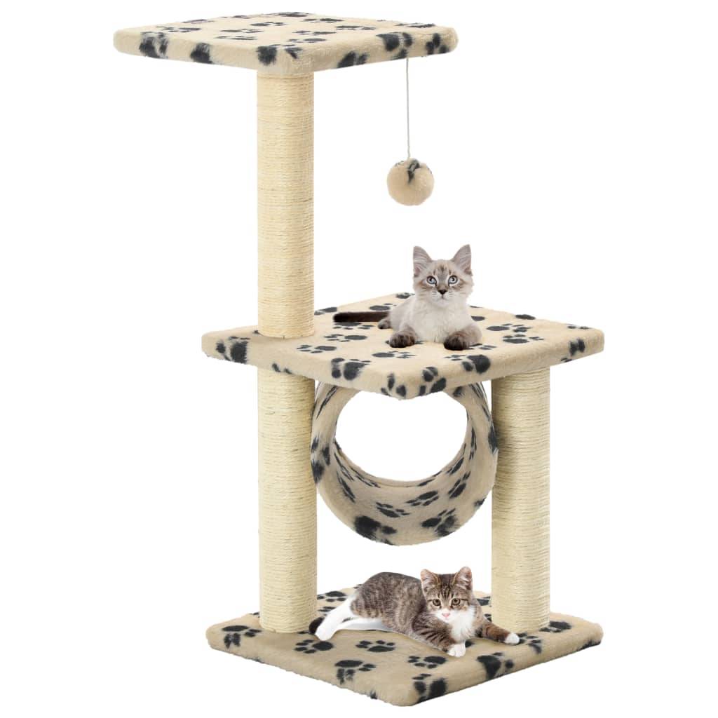 Arbre à Chat Petit Sisal Motif Pattes Beige 65cm pour Chaton Design Stable - ComfortXL Outdoor Living - Image 1