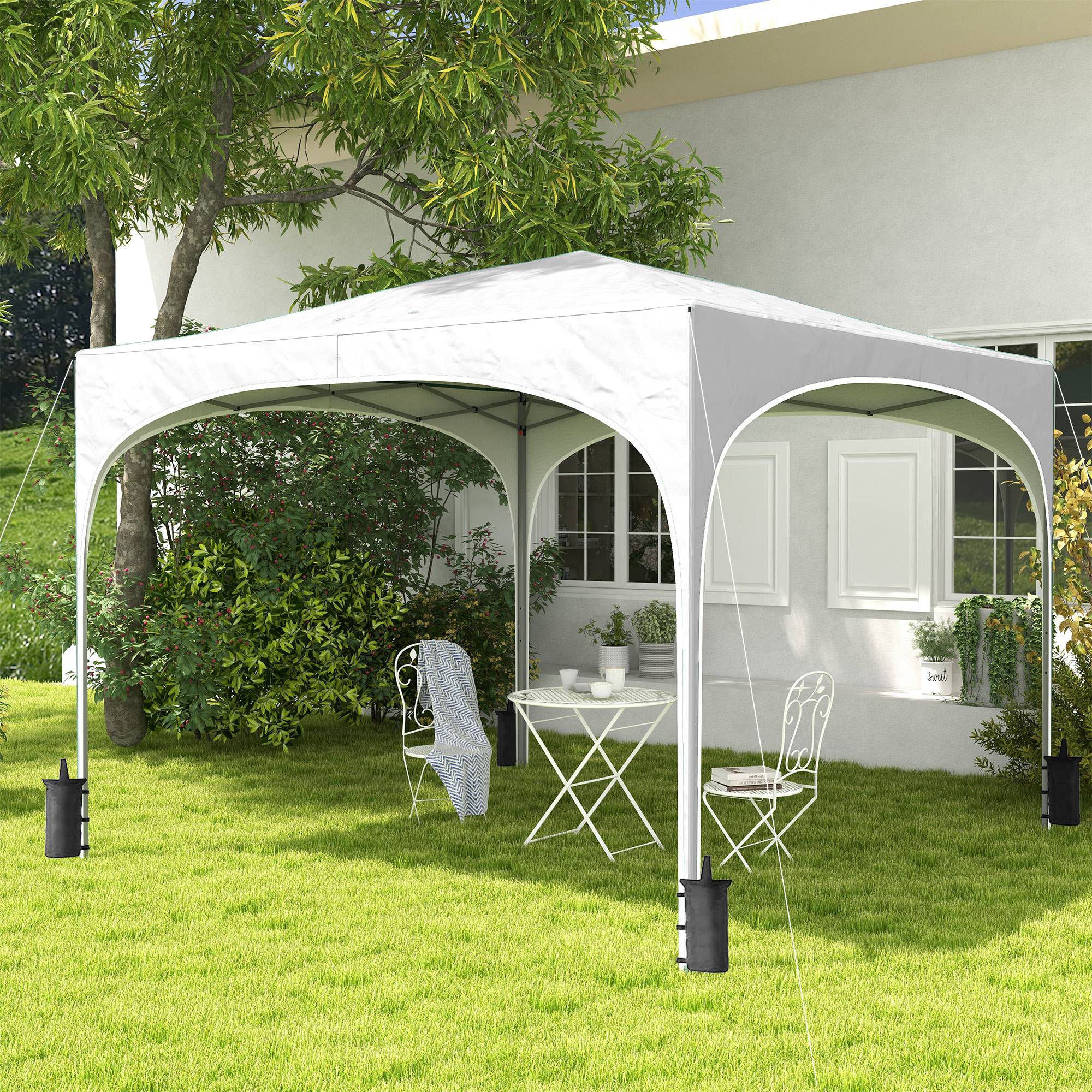 Sans Marque - Tonnelle de jardin pliante à hauteur réglable, sac de transport étanche, résistante aux UV et sacs de lestage, blanche - Image 3
