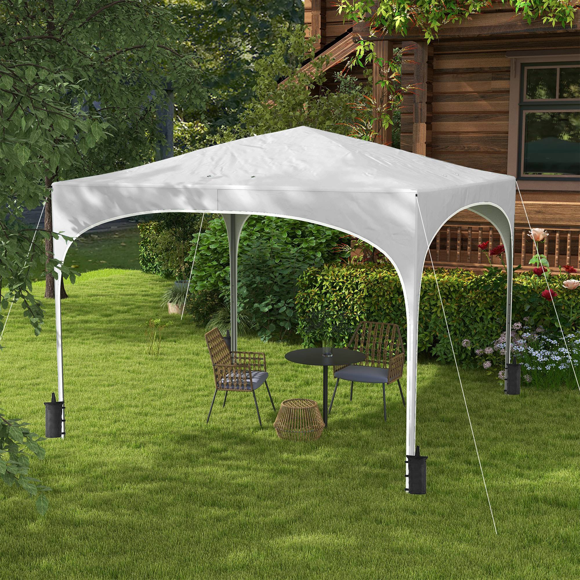 Sans Marque - Tonnelle de jardin pliante à hauteur réglable, sac de transport étanche, résistante aux UV et sacs de lestage, blanche - Image 4