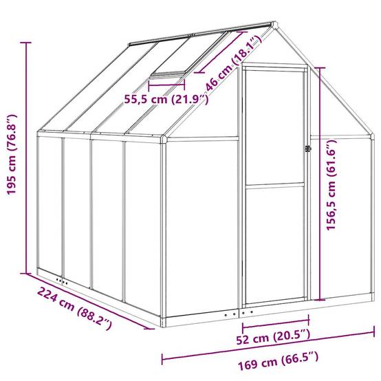 ComfortXL - Serre Jardin Aluminium Polycarbonate Base Incluse 224x169x195cm Anthracite - ComfortXL Outdoor Living - Image 10