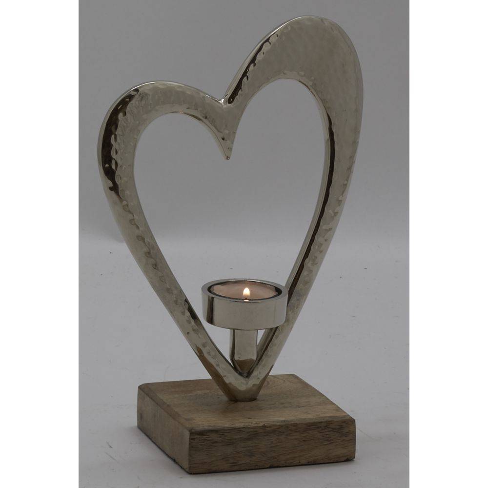 Aubry Gaspard - Photophore coeur en aluminium et bois de manguier - Imagen 4