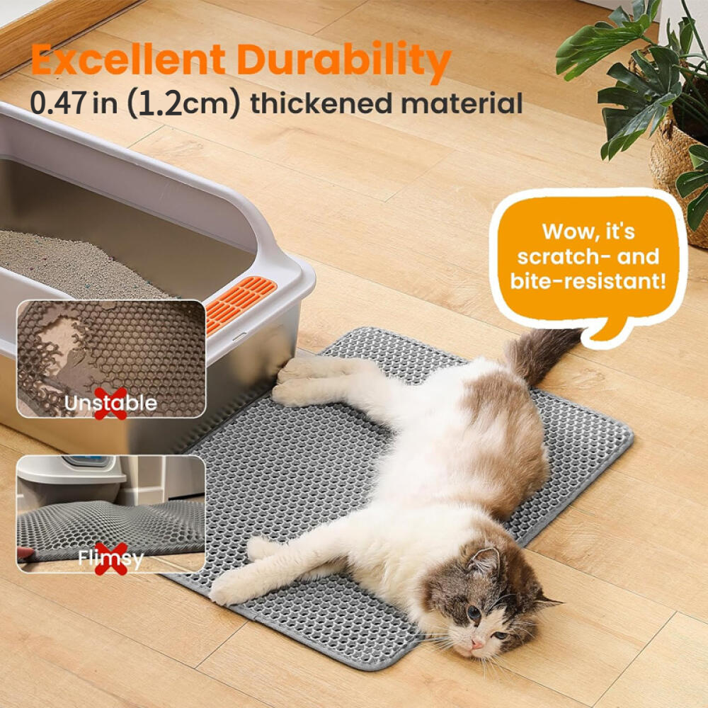 Tapis de litière pour chat, double couche, nid d'abeille, antidérapant, imperméable et anti-urine, accessoire pour chat, 70*120 cm, gris-Lytech - Image 5