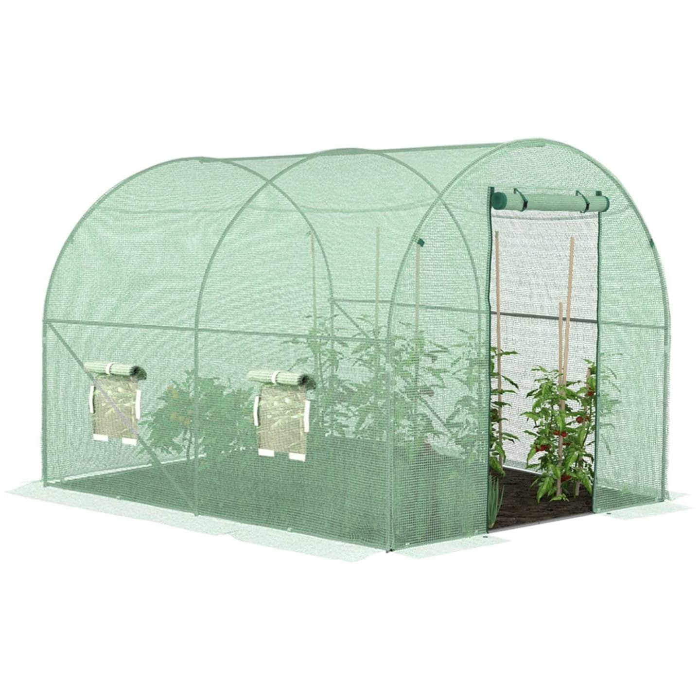 IDMARKET - Serre de jardin tunnel 6m² 3 x 2 x 2 m acier galvanisé + bâche anti-UV avec porte et fenêtres ROMA verte - Image 2