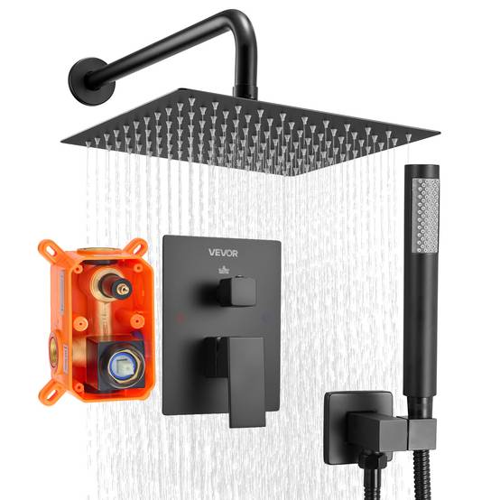 VEVOR Kit de Douche avec Douchette de Tête Carrée 25,4 cm et à Main Noir Mat - Image 1