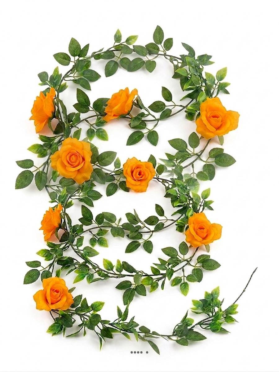 Artificielles - Guirlande de 8 Roses artificielles Jaune plastique L 180 cm - couleur: Jaune - Imagen 1