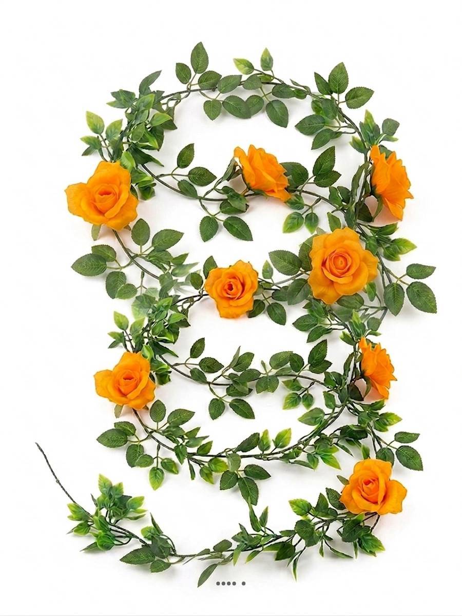 Artificielles - Guirlande de 8 Roses artificielles Jaune plastique L 180 cm - couleur: Jaune - Imagen 2