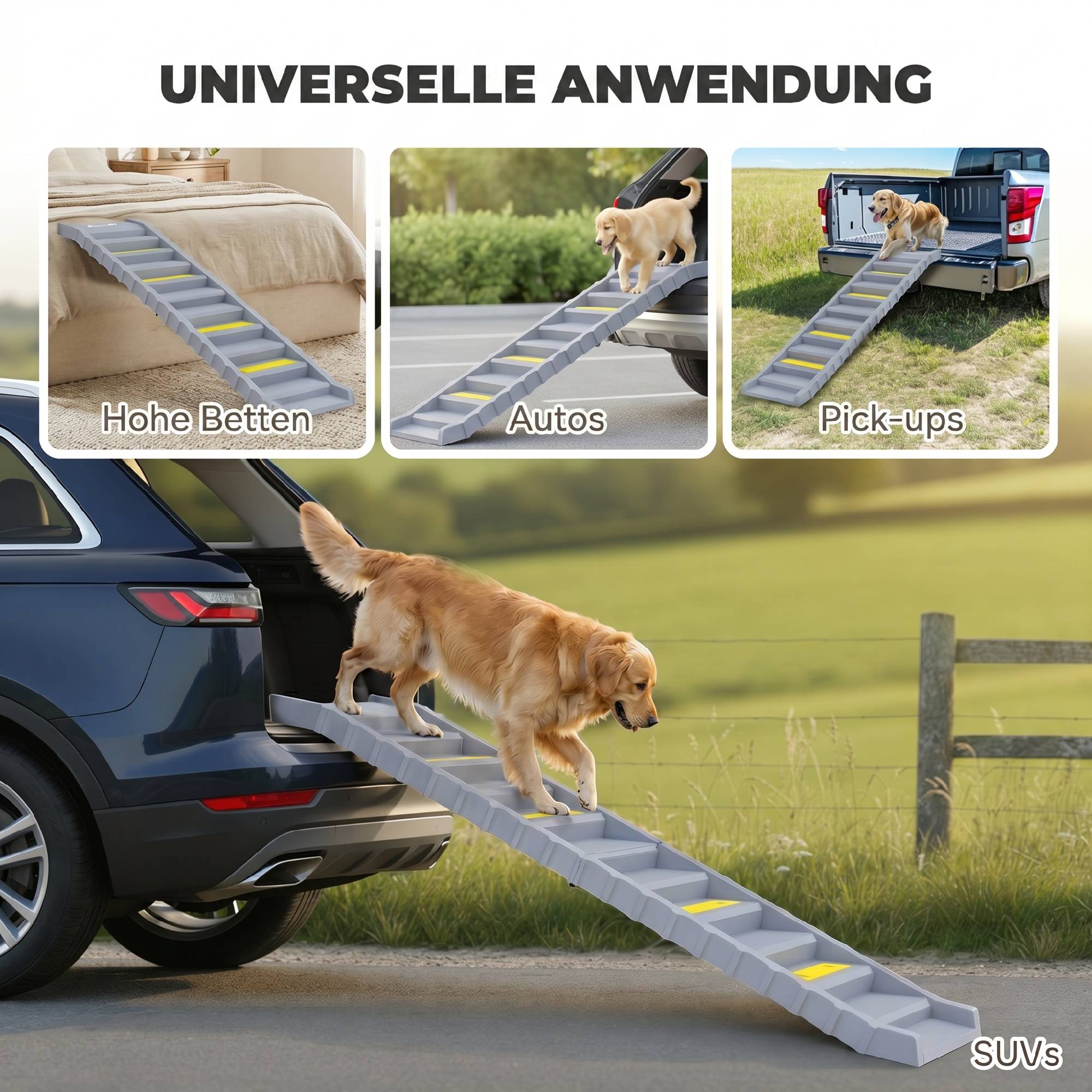 Rampe voiture pliable, escalier chien 10 marches, antidérapante, 154x40cm, grands chiens <25kg - Image 9