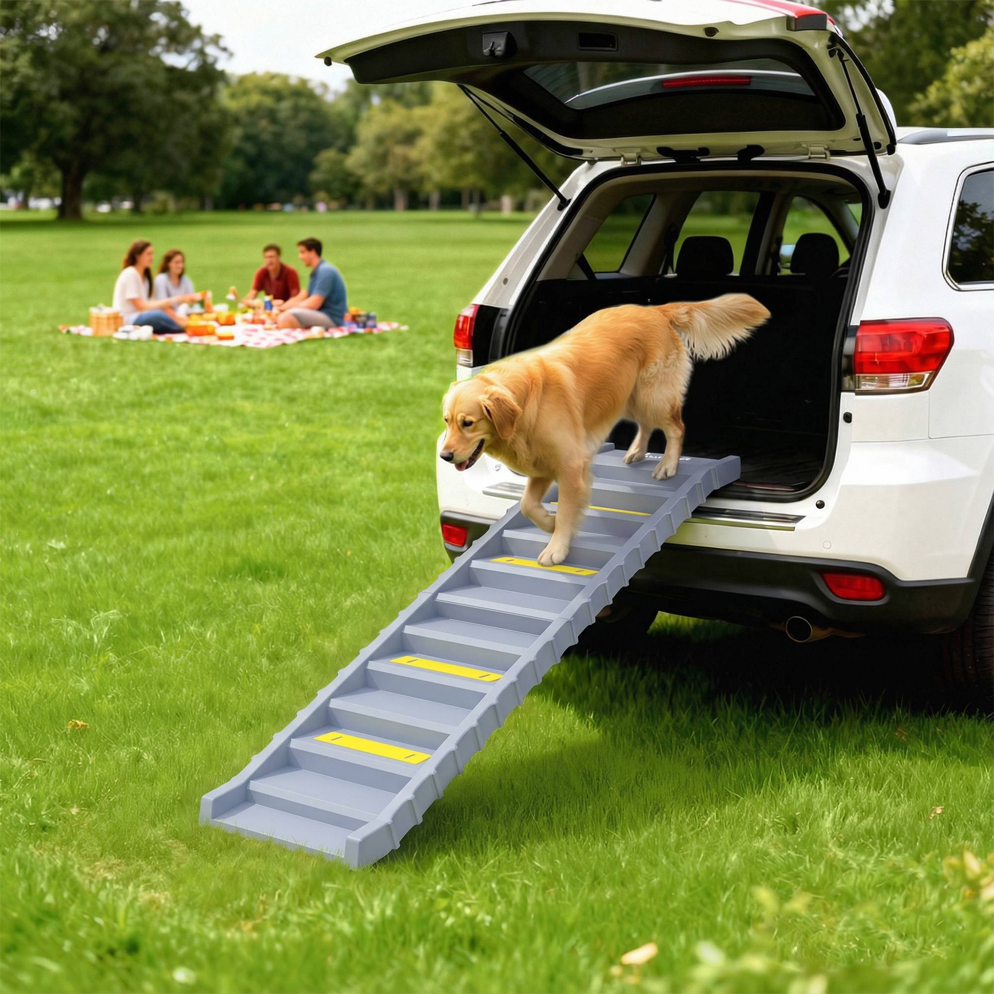 Rampe voiture pliable, escalier chien 10 marches, antidérapante, 154x40cm, grands chiens <25kg - Image 4