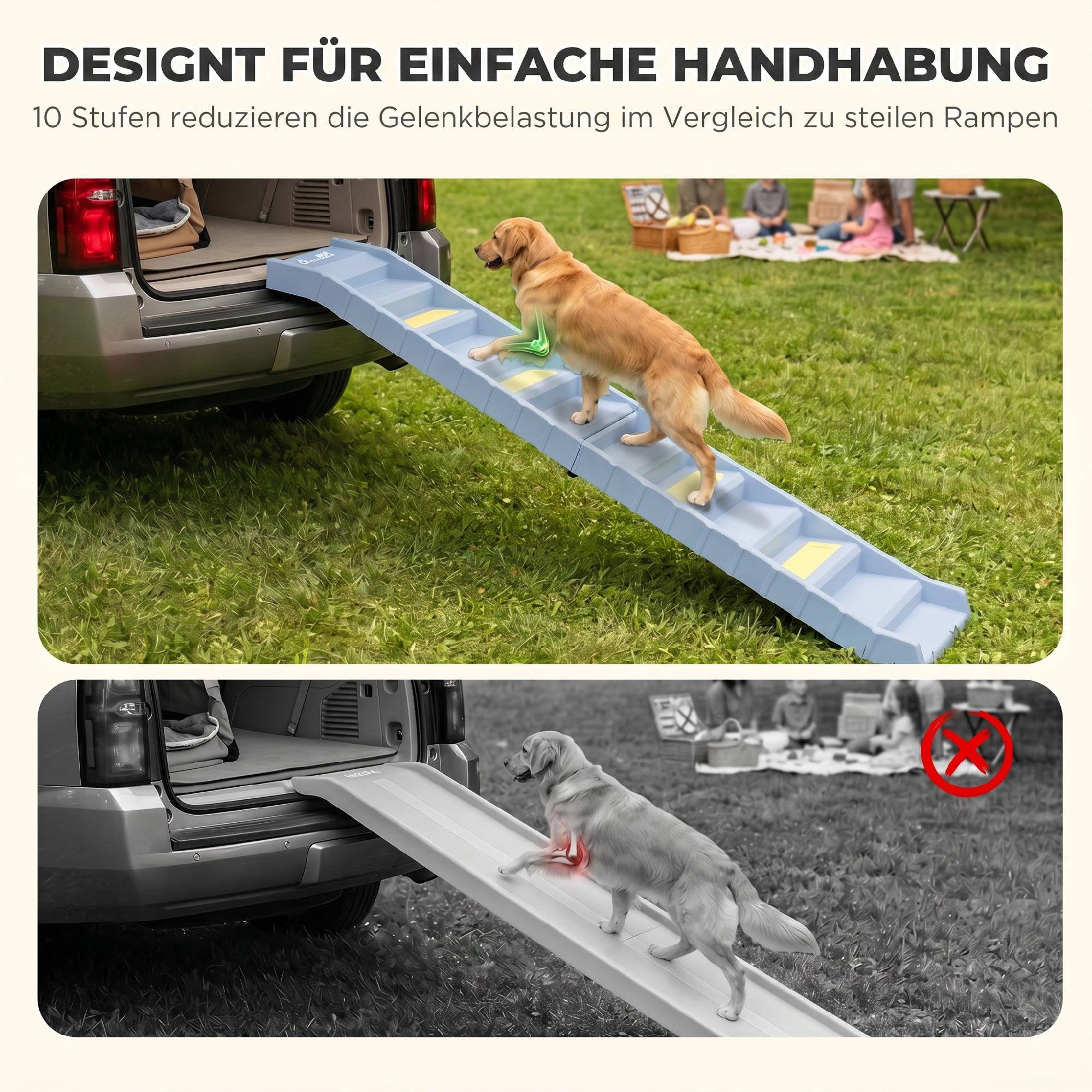 Rampe voiture pliable, escalier chien 10 marches, antidérapante, 154x40cm, grands chiens <25kg - Image 6