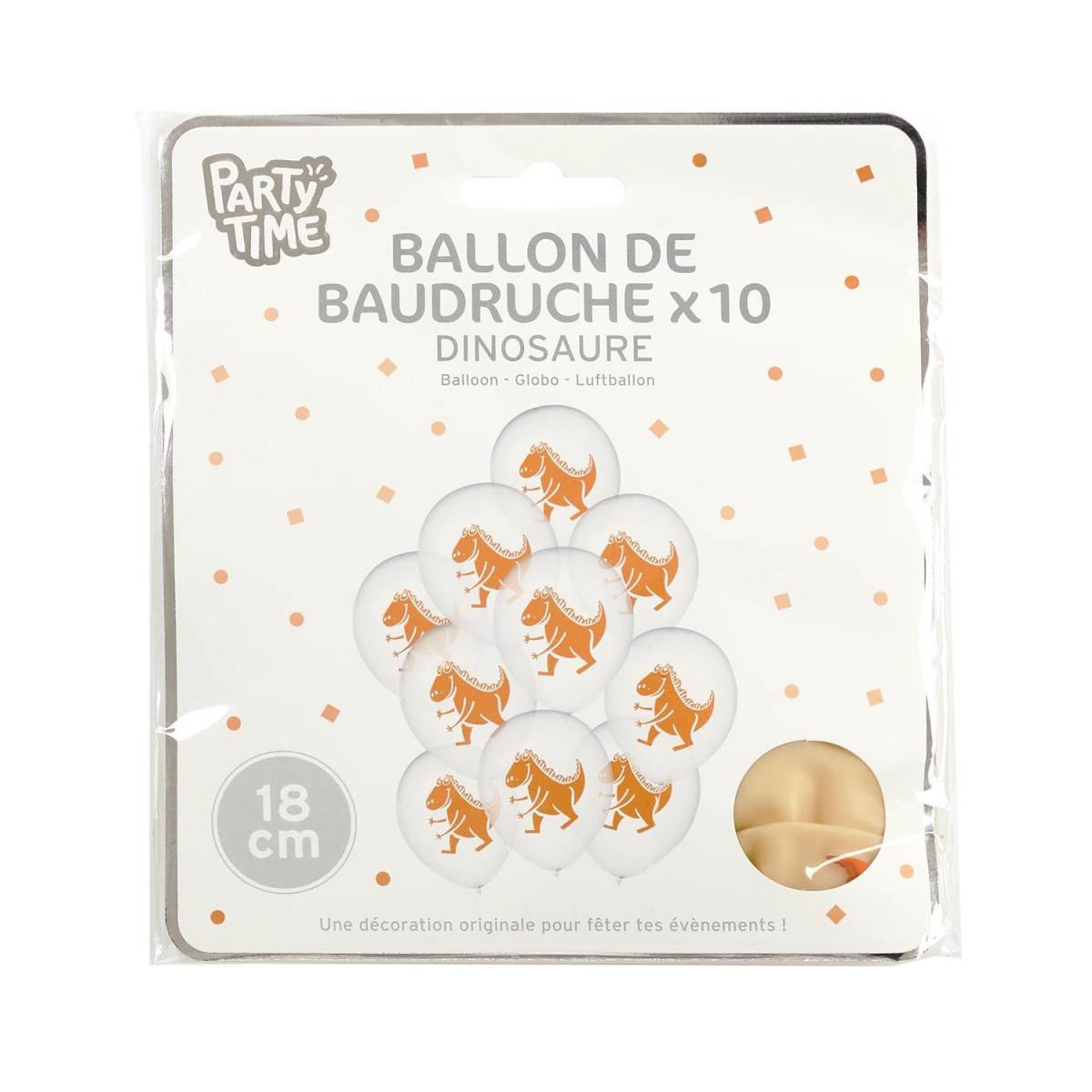 Party Time - Lot de 10 Ballons de Baudruche "Dinosaure" 18cm Transparent - Image 2