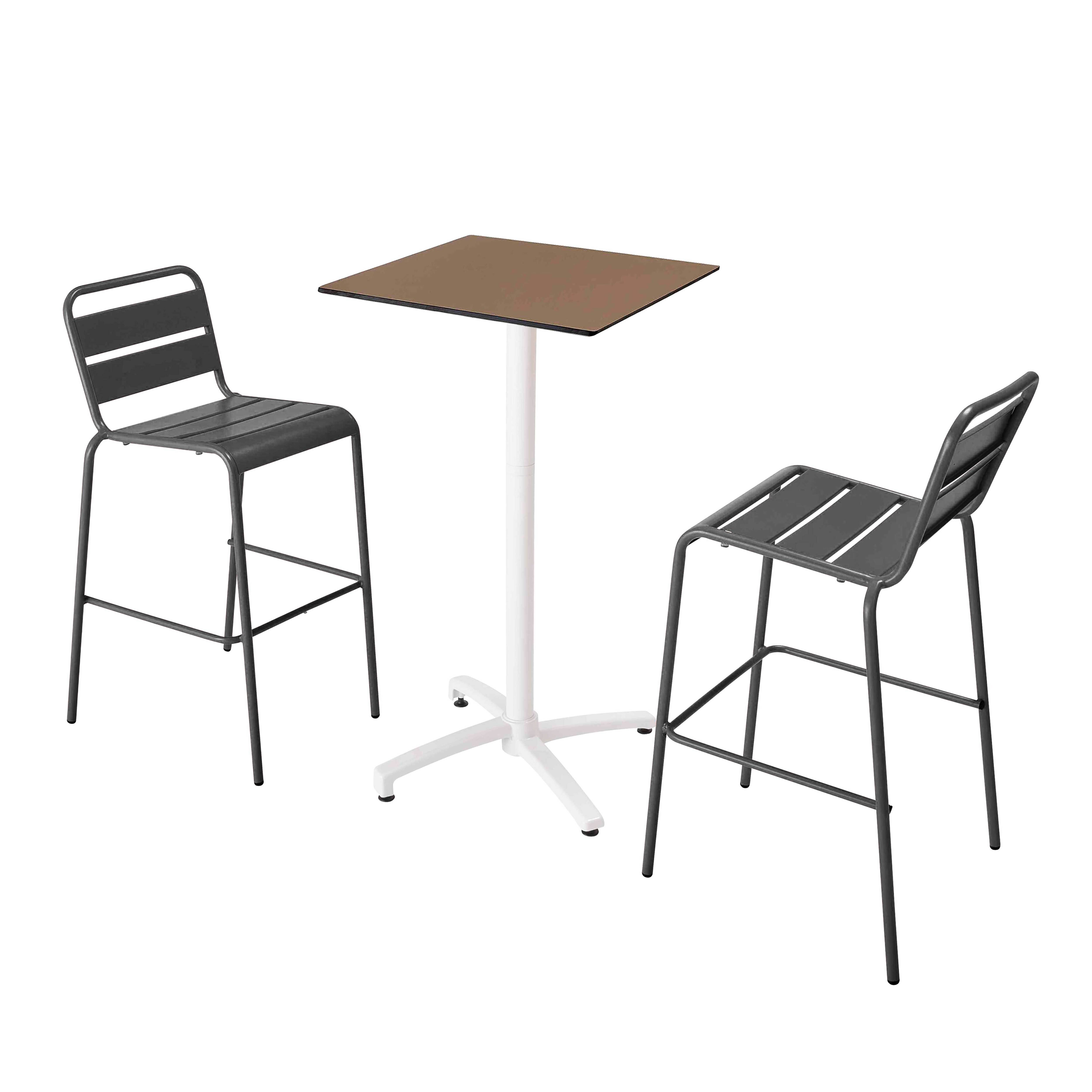 Oviala - Ensemble table haute stratifié taupe et 2 chaises hautes gris - Oviala - Imagen 1