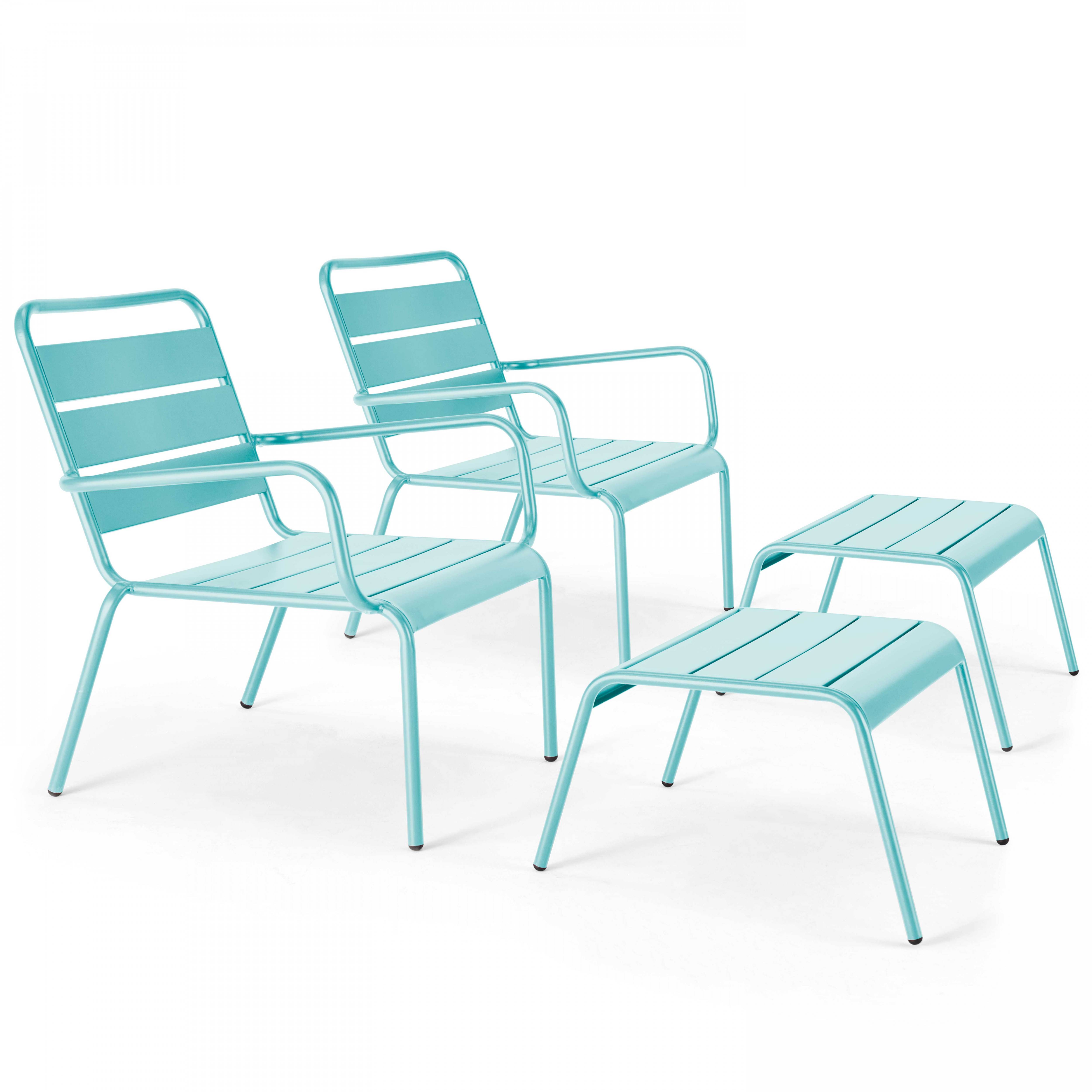 Oviala - Lot de 2 fauteuils relax avec repose-pieds en métal turquoise Palavas - Oviala - Imagen 1