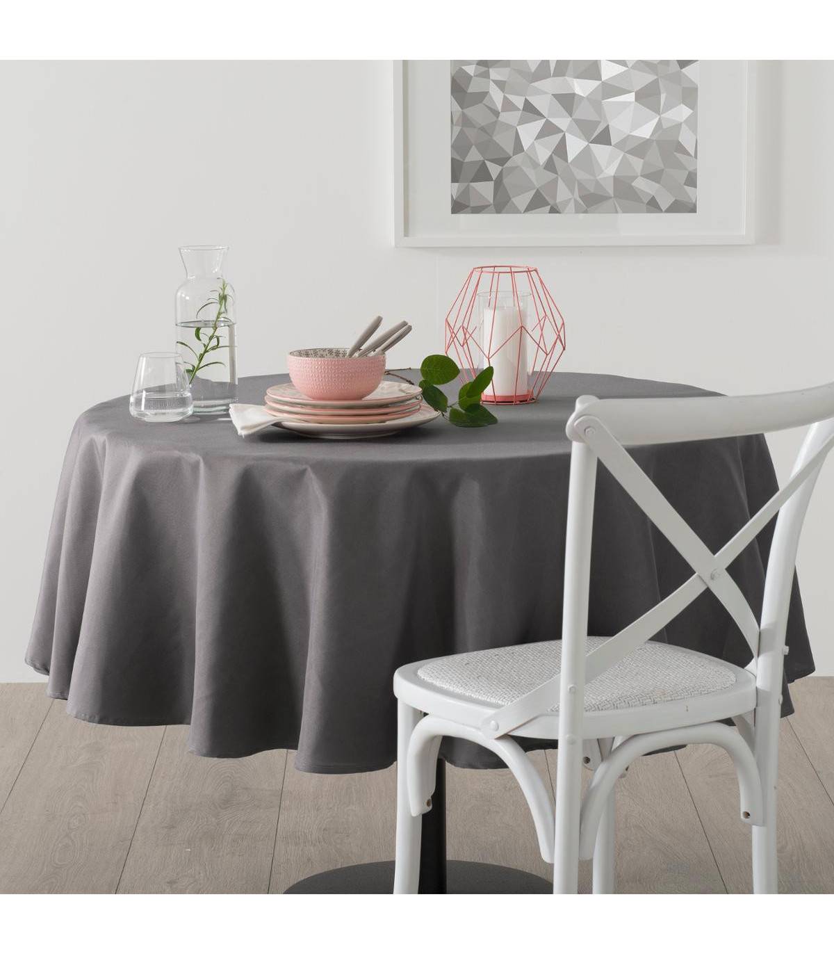 Nappe ronde anti-tache Gris D 180 cm - Imagen 3
