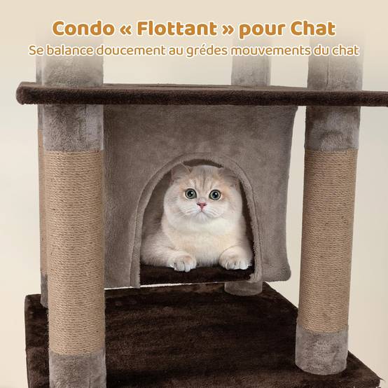 Arbre à Chat XXL 148 cm, Condo Flottant, 6 Plateformes, 6 Poteaux à Griffer en Jute, Arbre a Chat Maine Coon, Pompon Suspendu, Trou d'Exploration, Tis - Image 2