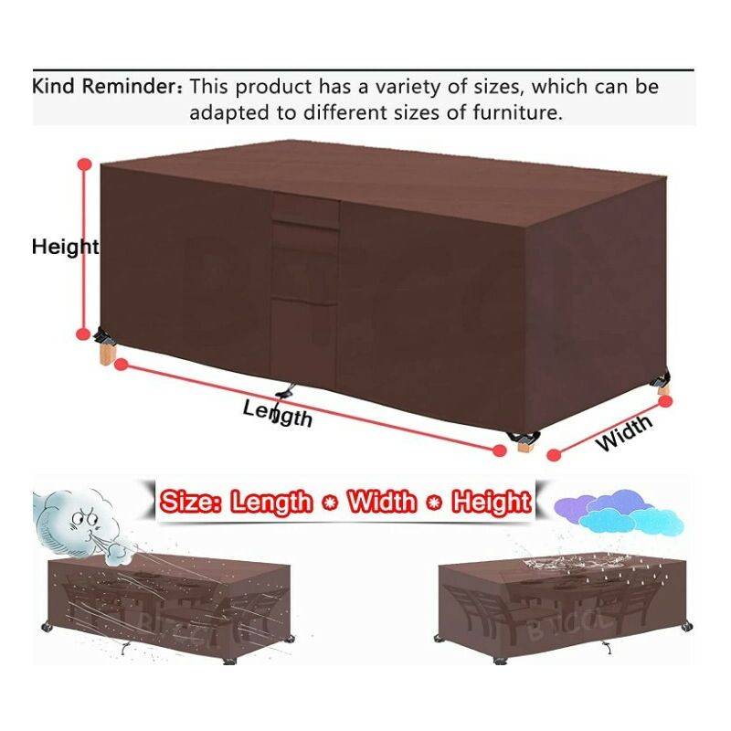 IntiMeg - Housse Salon De Jardin Rectangulaire, Patio Housse De Meuble Oxford Carré Vent ÉTanche PoussièRe, pour Table Chaise Meubles-Brown210x110x70cm IntiMeg - Image 3