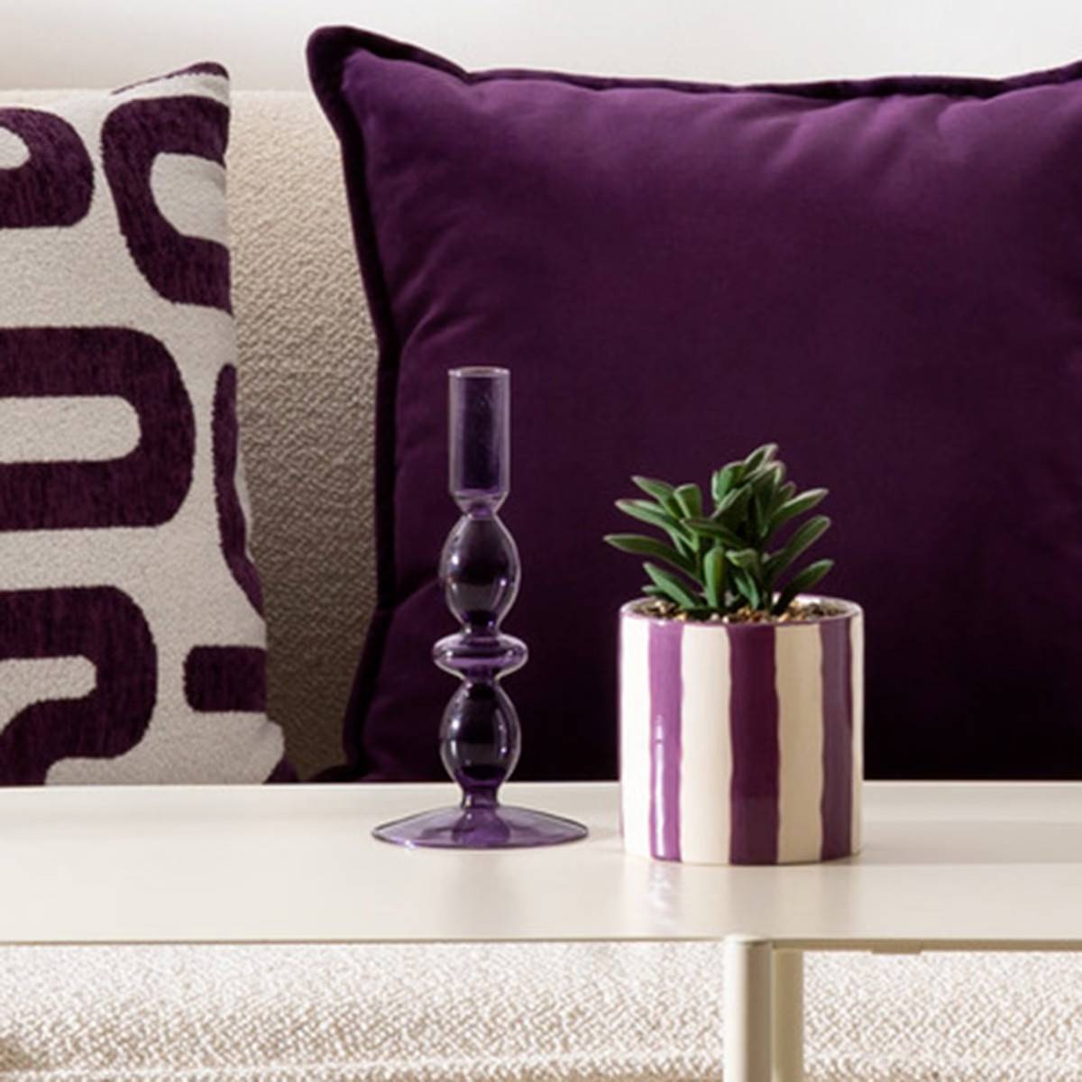 Atmosphera - Bougeoir Chandelier en Verre Violet H 19 cm - Imagen 2