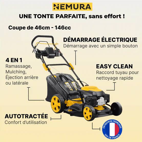 Nemura - Tondeuse thermique autotractée 146cm3 Nemura - Coupe 46cm - Démarrage Électrique - Image 2