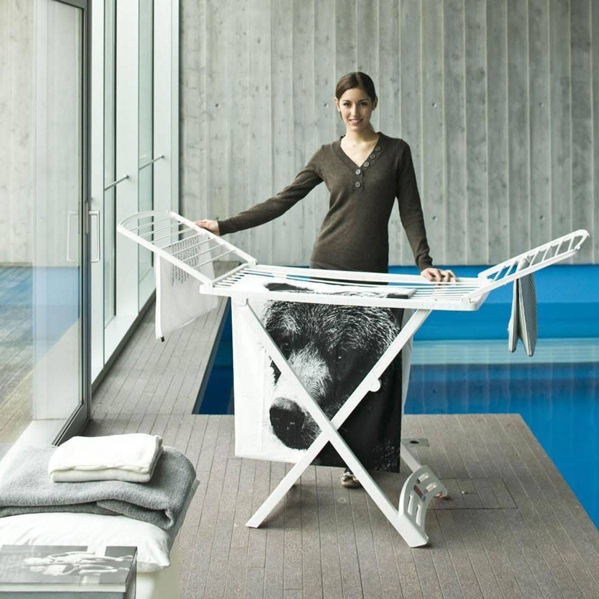 Séchoir à Linge Etendage pliable 20 m avec ailes 182 x 55 x 88 cm Fil anti-plis Roulette VILEDA - Imagen 3