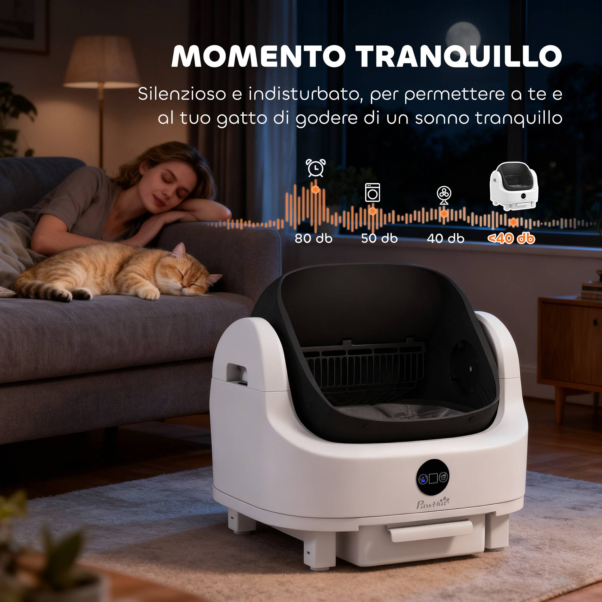 Bac à litière autonettoyant ouvert capteurs sécurité désodorisant chat intérieur blanc - Image 10