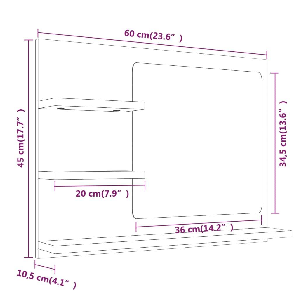 Helloshop26 - Miroir de bain chêne fumé 60 x 10,5 x 45 cm bois d'ingénierie - Imagen 6