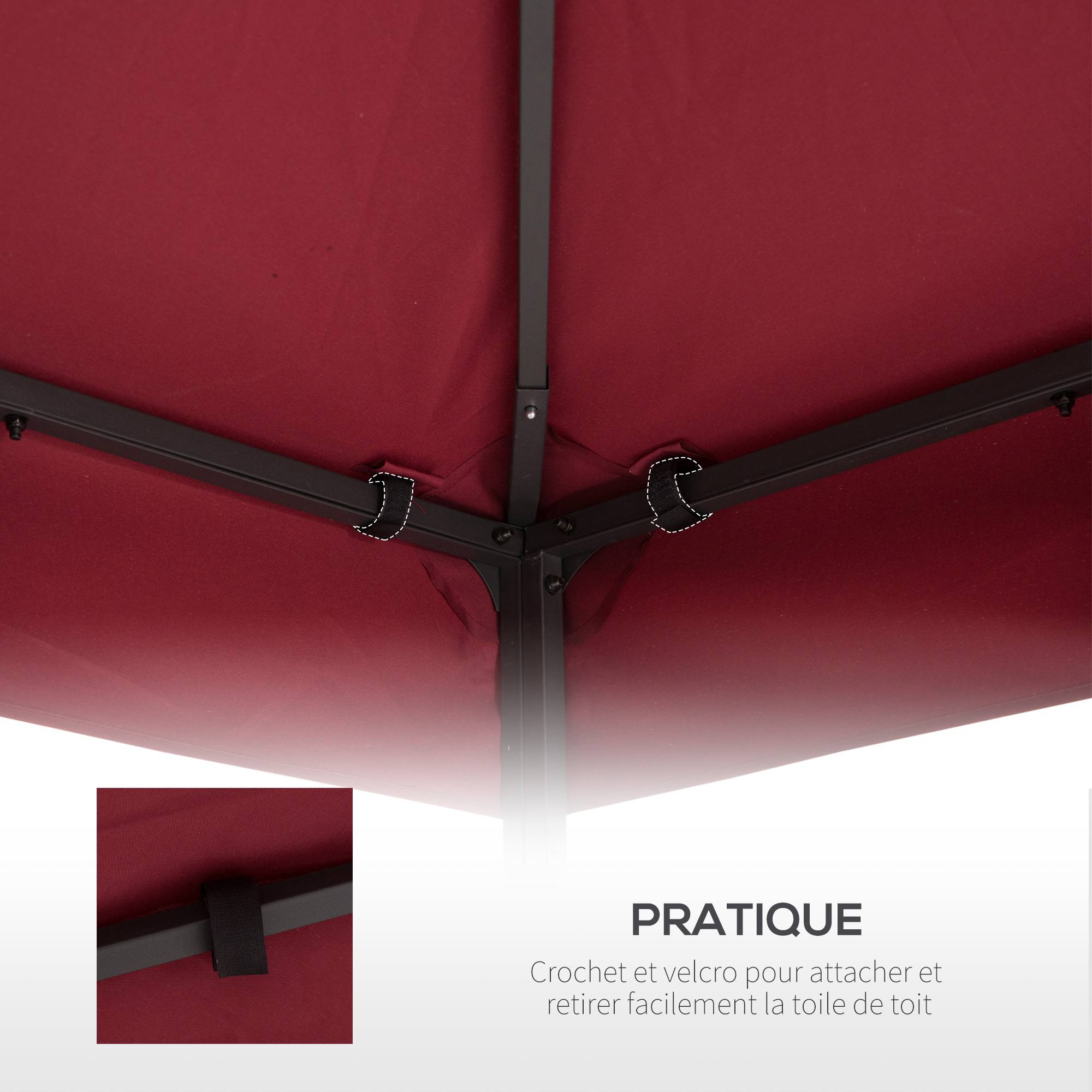Outsunny - Toile de Rechange pour pavillon tonnelle 3x3m toile Rouge vineux - Outsunny - Imagen 6