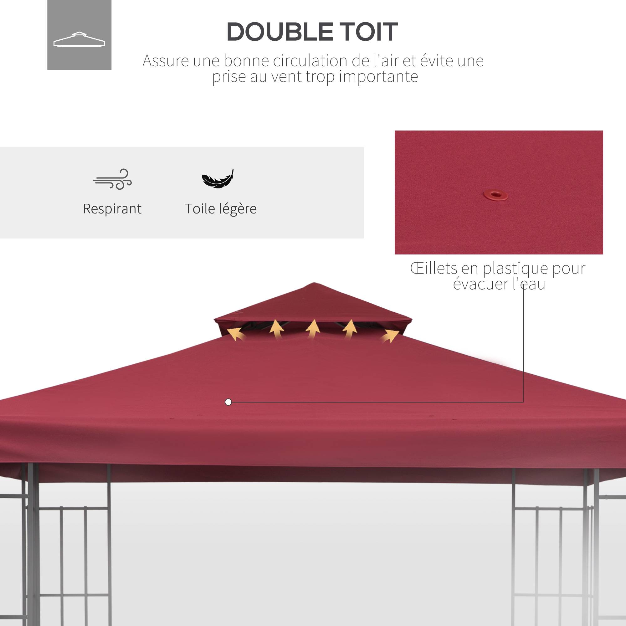 Outsunny - Toile de Rechange pour pavillon tonnelle 3x3m toile Rouge vineux - Outsunny - Imagen 4