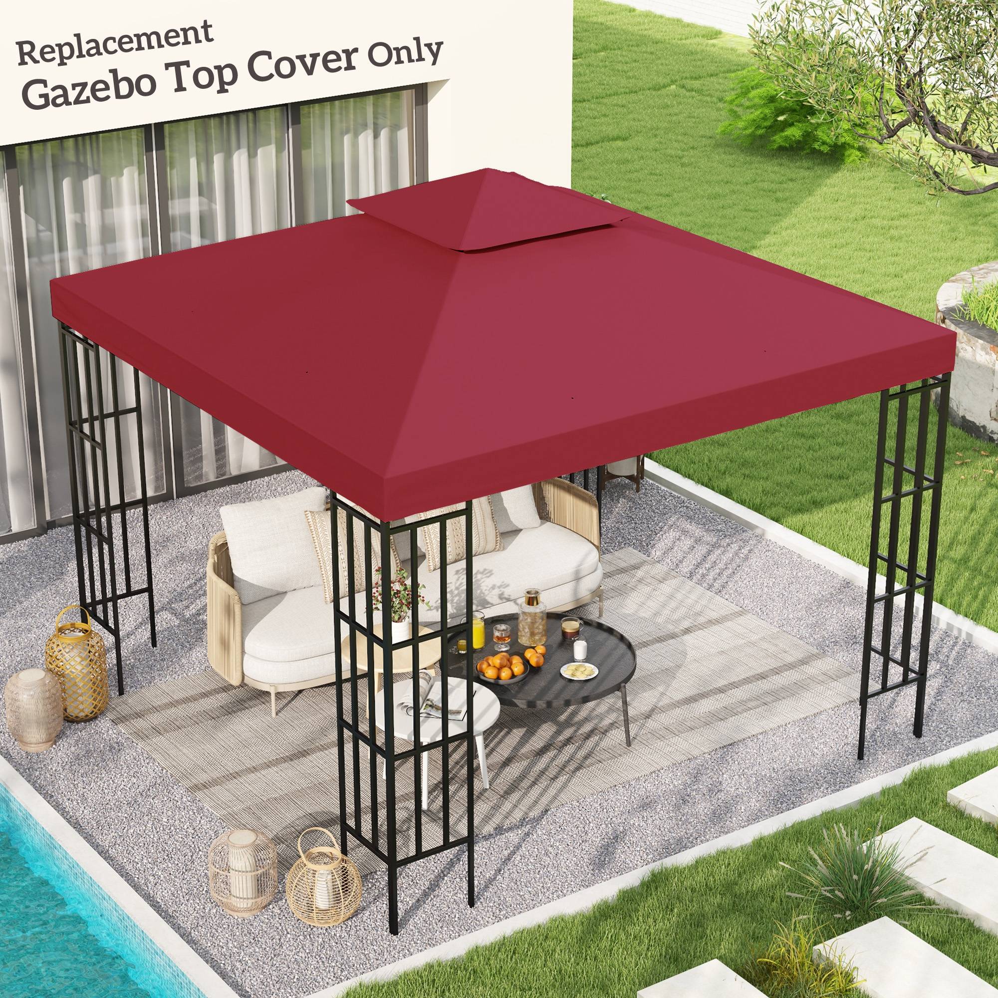 Outsunny - Toile de Rechange pour pavillon tonnelle 3x3m toile Rouge vineux - Outsunny - Imagen 2