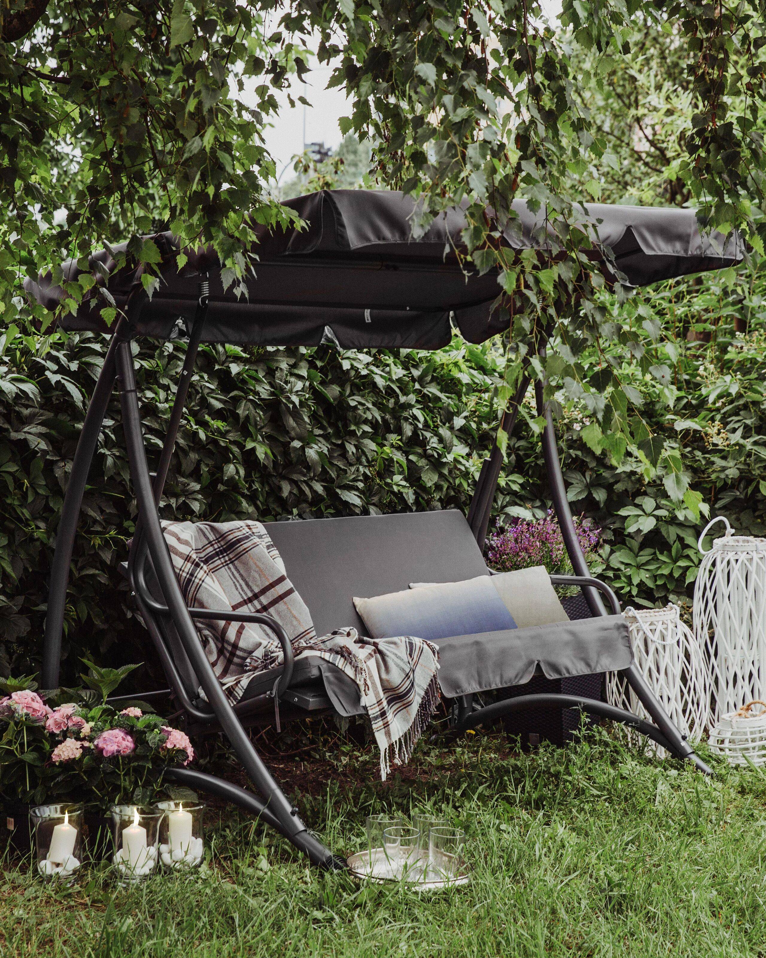 Beliani - Balancelle de Jardin ou Terrasse 3 Places en Acier et Tissu Gris Foncé avec Baldaquin Intégré pour Extérieur de Style Romantique et Campagne Beliani - Imagen 2