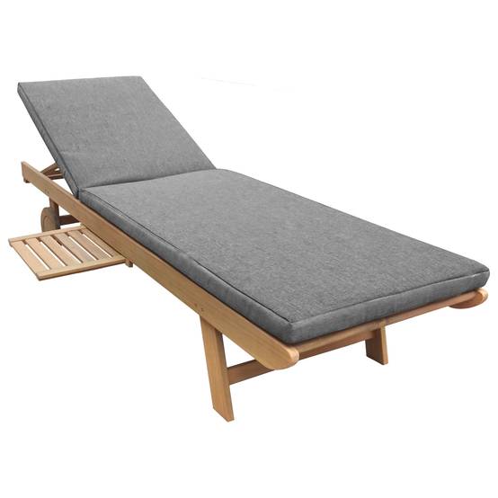 Bain de soleil pliant en acacia KANAWA - coussin gris - HAPPY GARDEN - Image 1