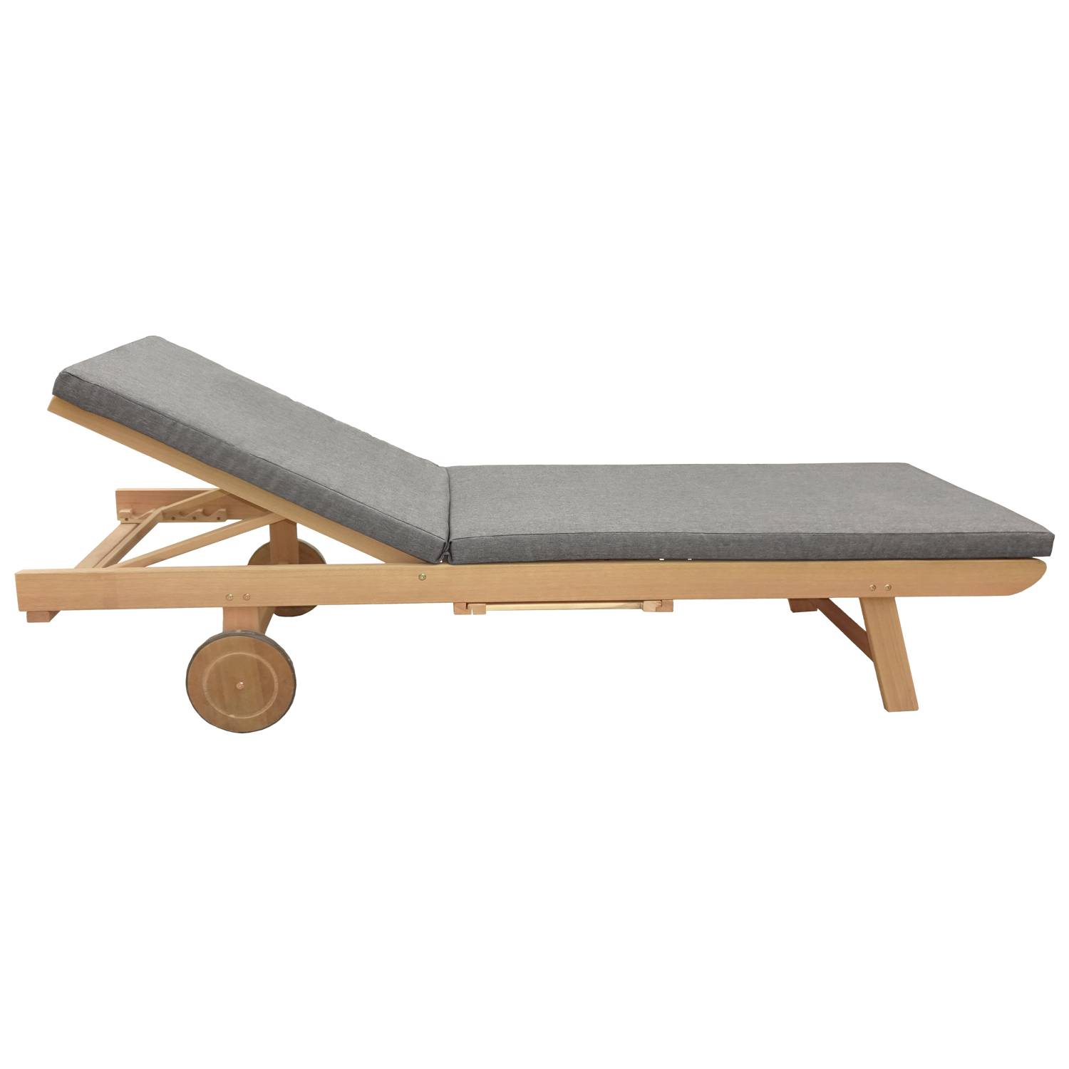 Bain de soleil pliant en acacia KANAWA - coussin gris - HAPPY GARDEN - Image 4
