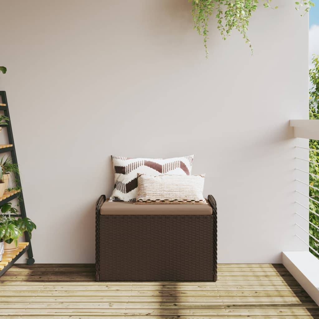Banc de jardin | Banc de rangement et coussin marron 80x51x52 cm résine tressée Maison Chic - Image 3