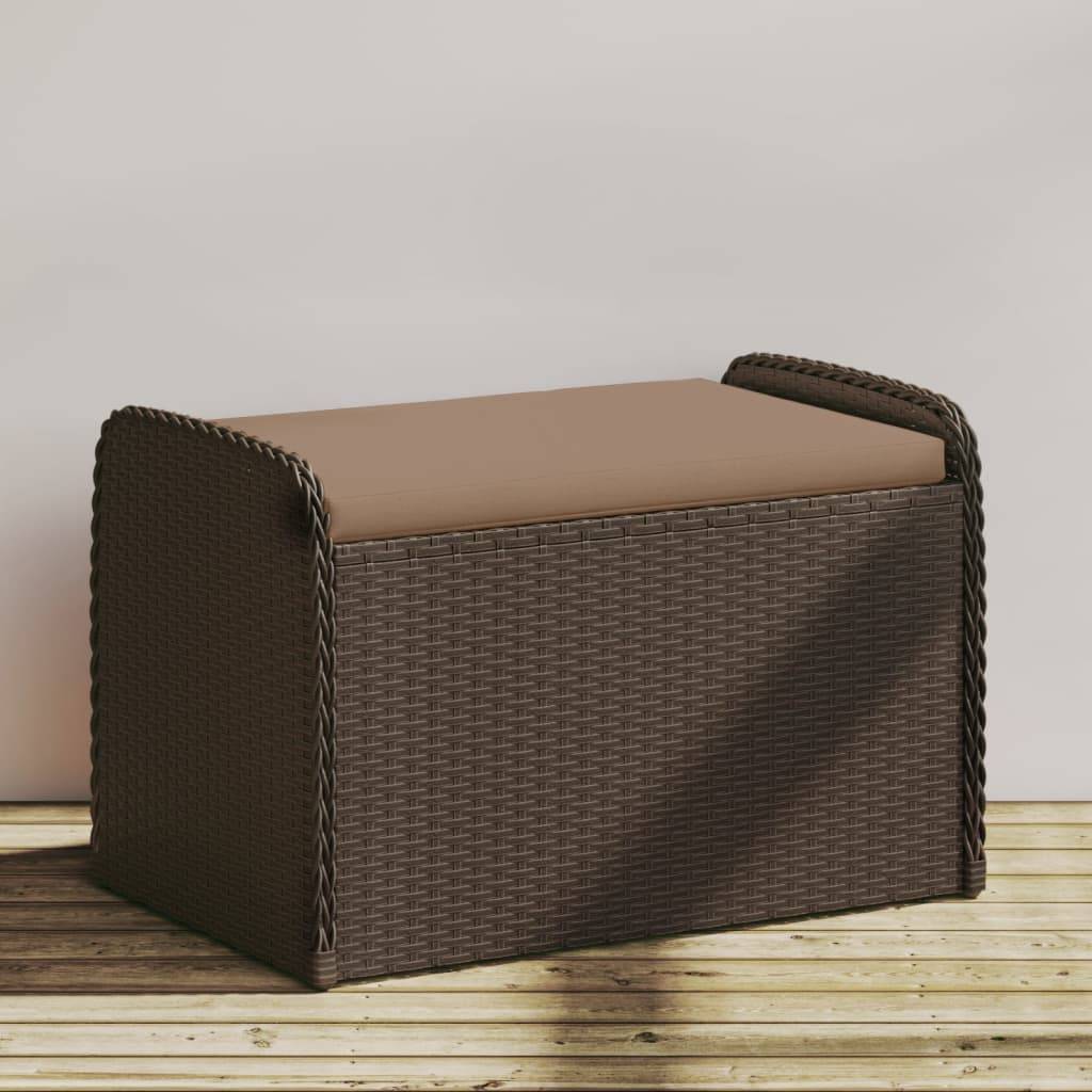 Banc de jardin | Banc de rangement et coussin marron 80x51x52 cm résine tressée Maison Chic - Image 2