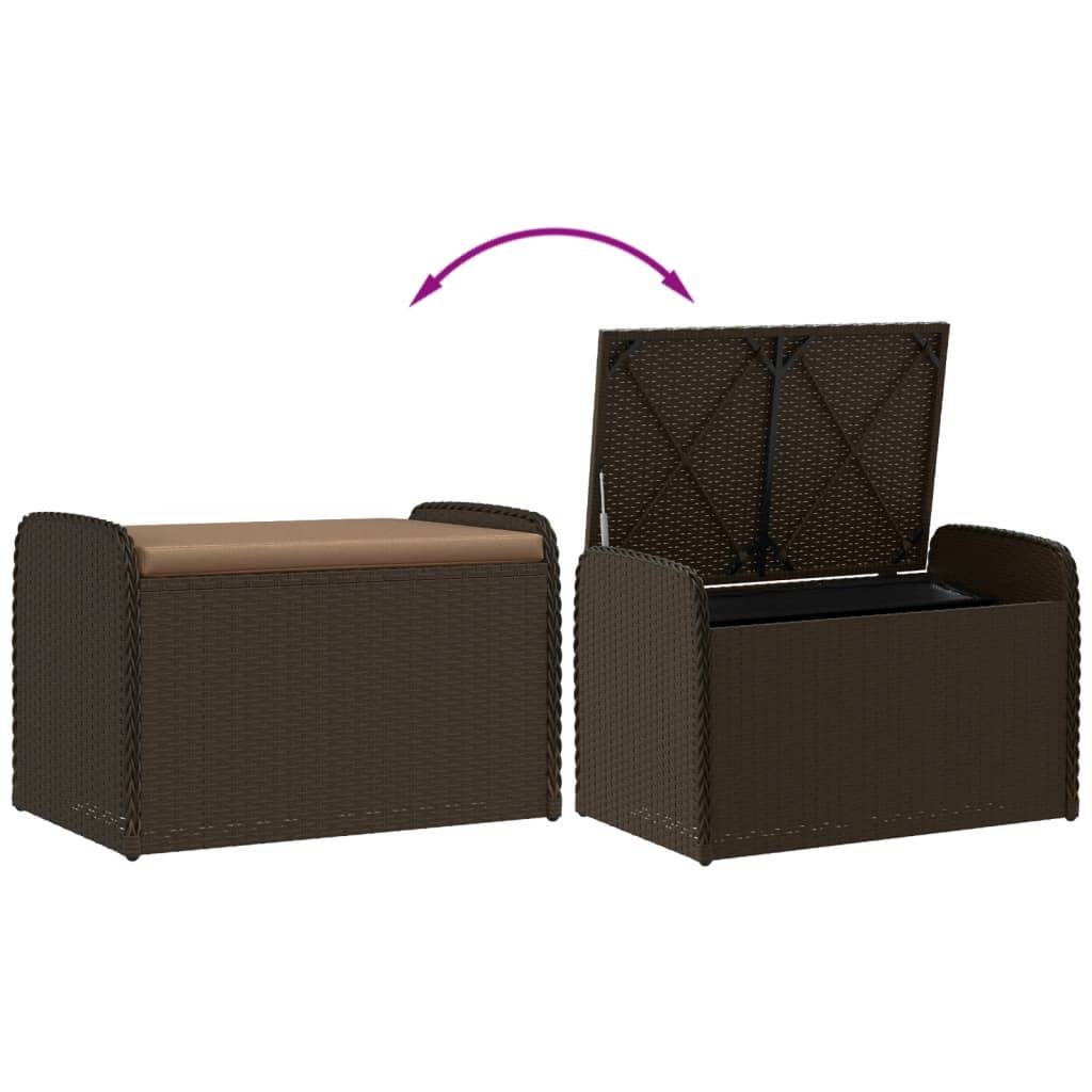 Banc de jardin | Banc de rangement et coussin marron 80x51x52 cm résine tressée Maison Chic - Image 7