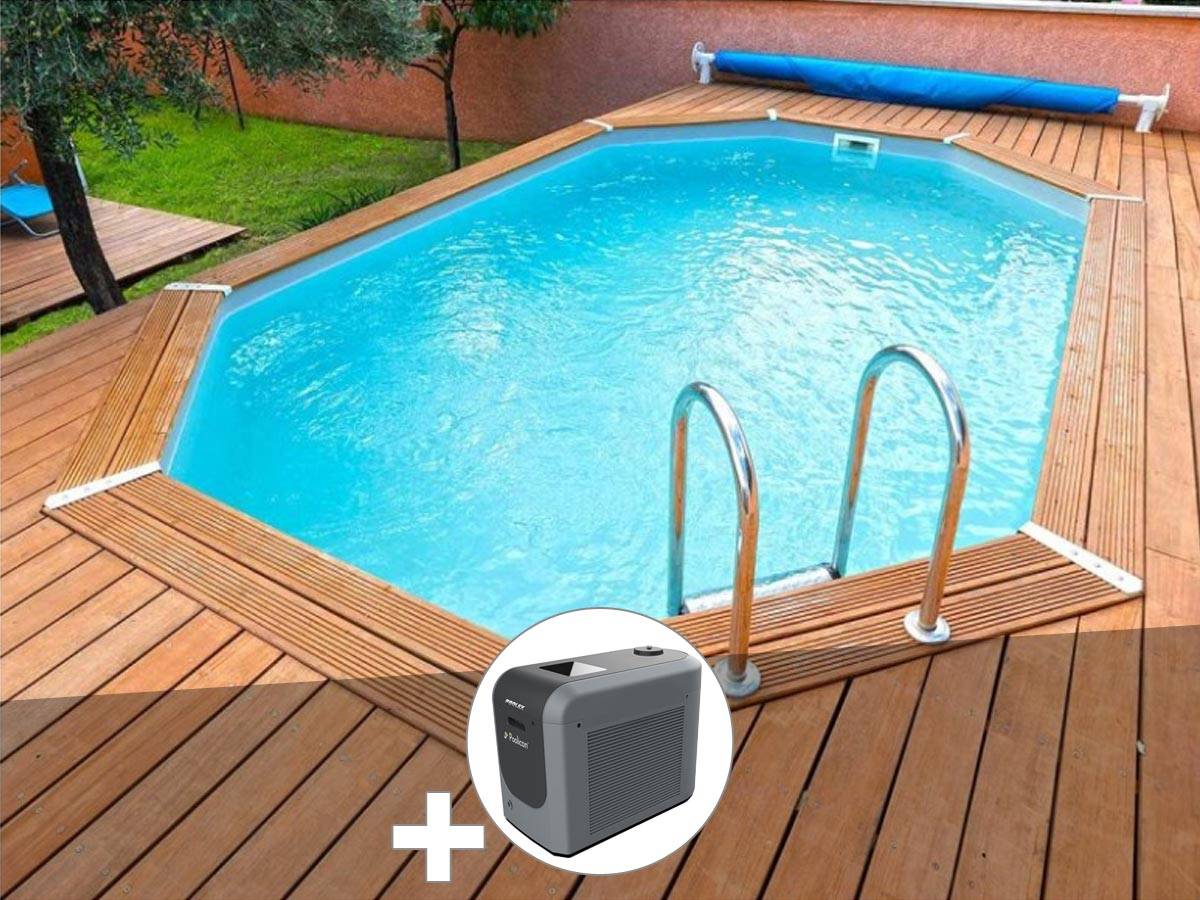 Ubbink - Kit piscine bois Ubbink Azura 4,90 x 3,55 x 1,30 m - Liner beige + Poolican