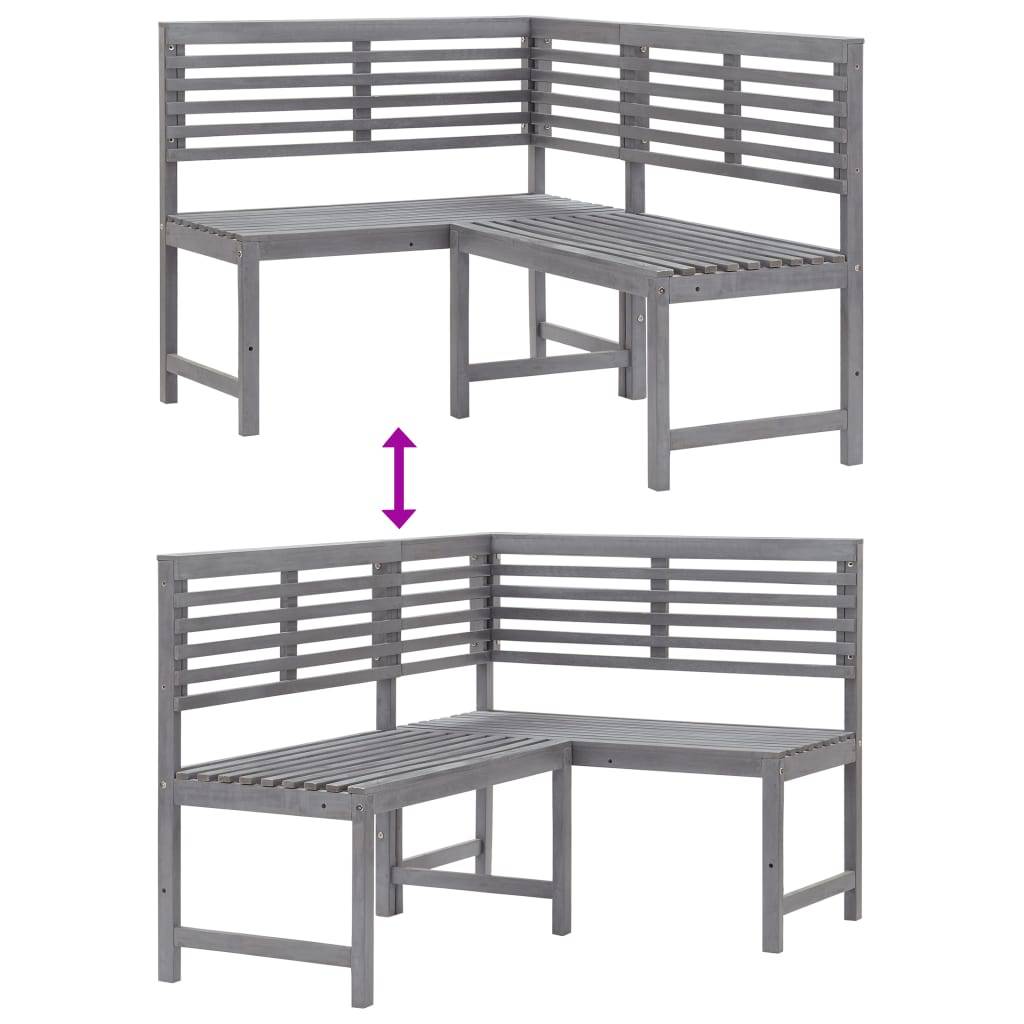 Helloshop26 - Banc de jardin meuble de patio d'extérieur terrasse d'angle de jardin gris 140 cm bois solide d'acacia - Imagen 7