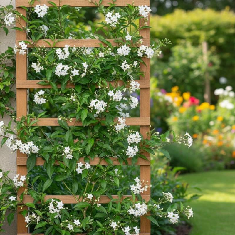 Solanum blanc, Morelle faux jasmin à fleurs Blanche - feuillage Caduc - Pot de 3L - Echelle bambou 60/120 cm-  hauteur à maturité De 2,50 m à 3,00 m - Imagen 4