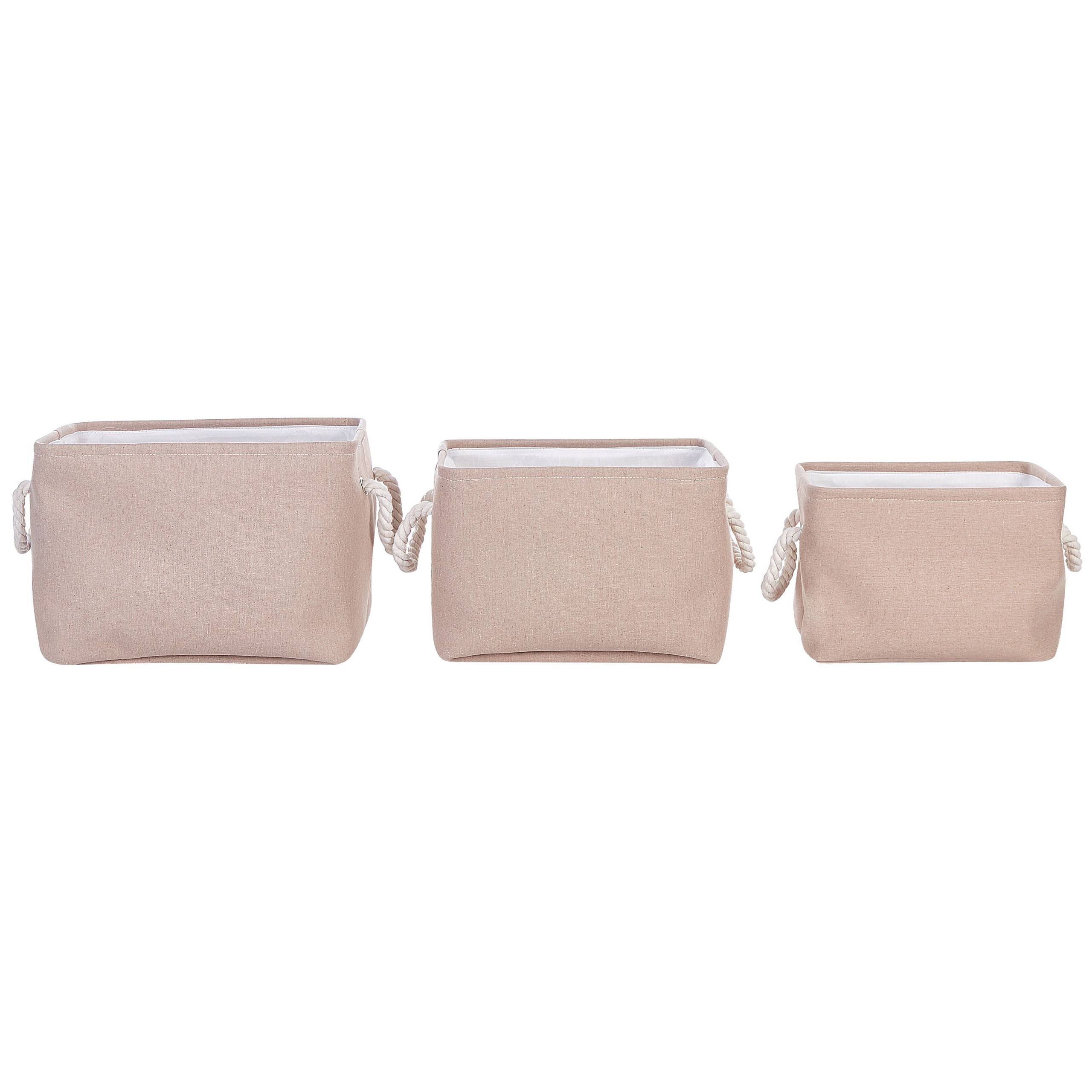 Beliani - Lot de 3 Paniers de Rangement en Tissu Polyester Beige avec Poignées en Corde Boite de Rangement Organisation Salon Chambre Design Traditionnel - Imagen 1