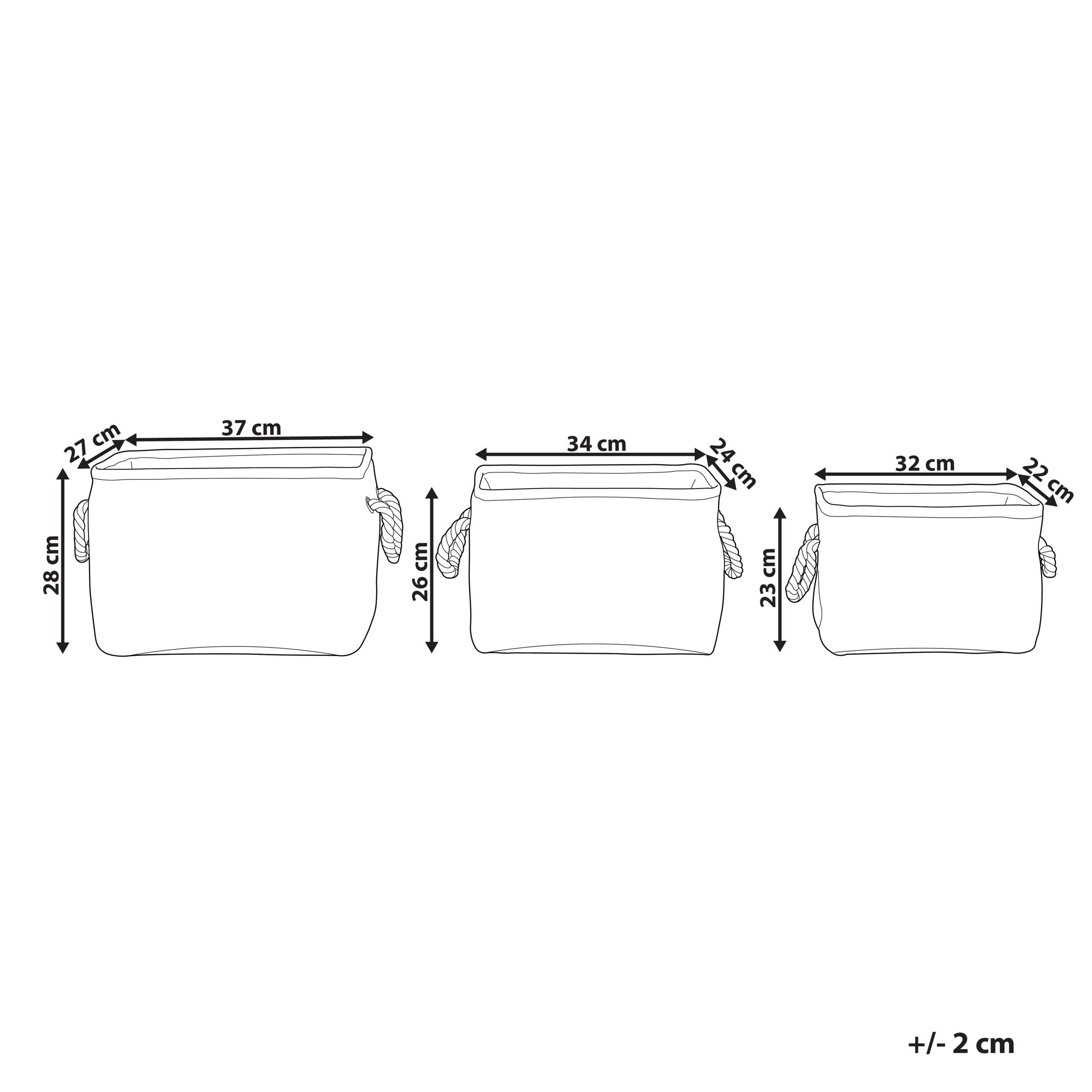 Beliani - Lot de 3 Paniers de Rangement en Tissu Polyester Beige avec Poignées en Corde Boite de Rangement Organisation Salon Chambre Design Traditionnel - Imagen 3