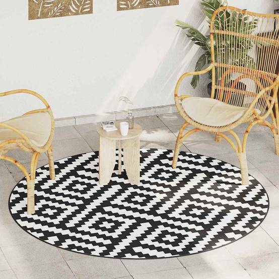 Tapis extérieur - Tapis de terrasse blanc et noir Ø200 cm PP g1571 - Image 2