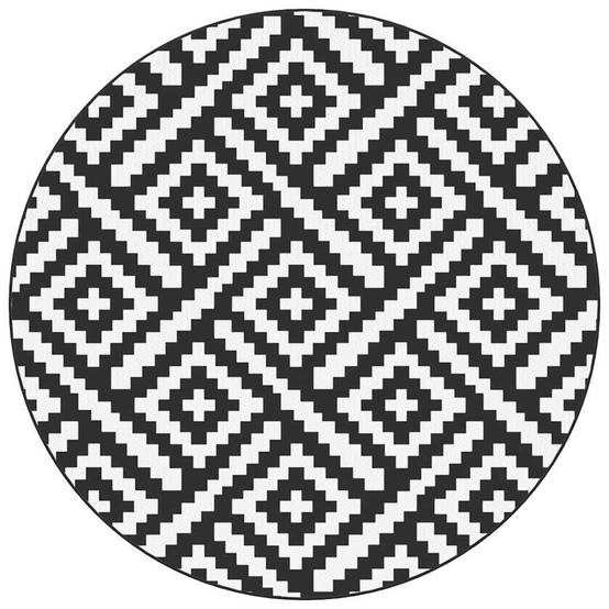 Tapis extérieur - Tapis de terrasse blanc et noir Ø200 cm PP g1571 - Image 1