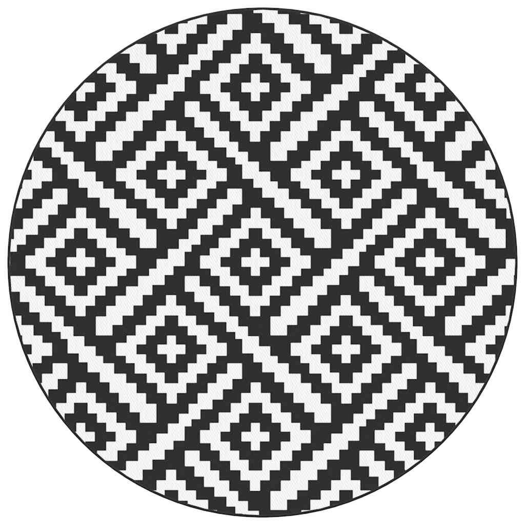 Tapis extérieur - Tapis de terrasse blanc et noir Ø200 cm PP g1571 - Image 1