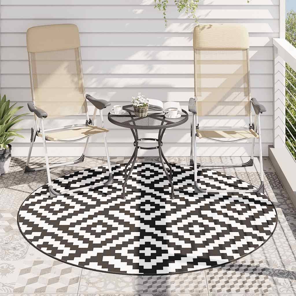 Tapis extérieur - Tapis de terrasse blanc et noir Ø200 cm PP g1571 - Image 3