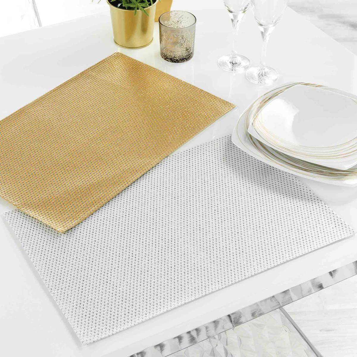 Paris Prix - Set de Table "Luxurious" 30x45cm Blanc & Argent - Image 3